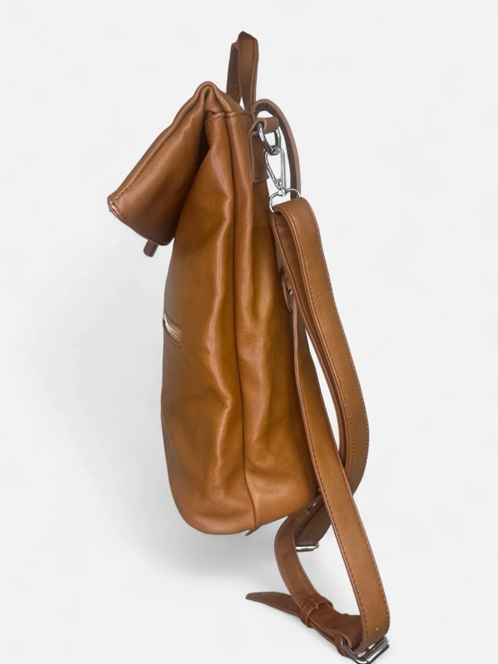 Tan Vegan Leather Fold Over  Backpack